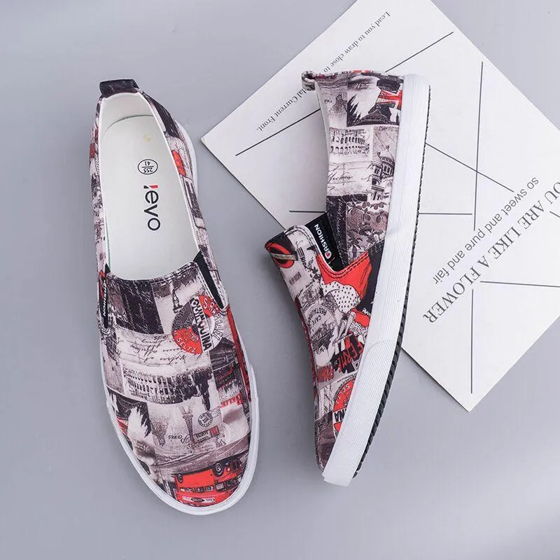 Men's Simple And Fashionable Low-cut Floral Canvas Shoes