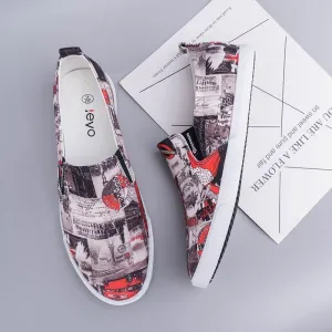 Men's Simple And Fashionable Low-cut Floral Canvas Shoes