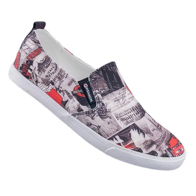 Men's Simple And Fashionable Low-cut Floral Canvas Shoes