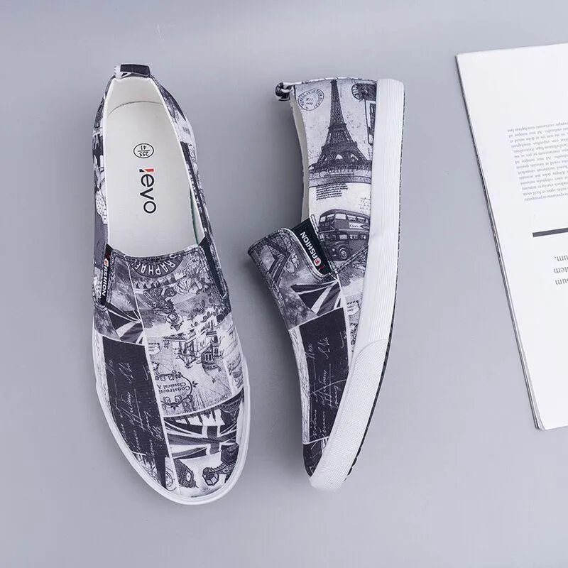 Men's Simple And Fashionable Low-cut Floral Canvas Shoes