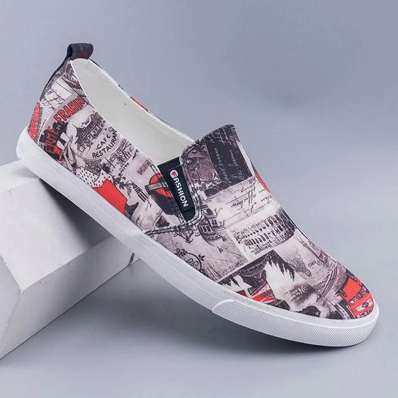 Men's Simple And Fashionable Low-cut Floral Canvas Shoes