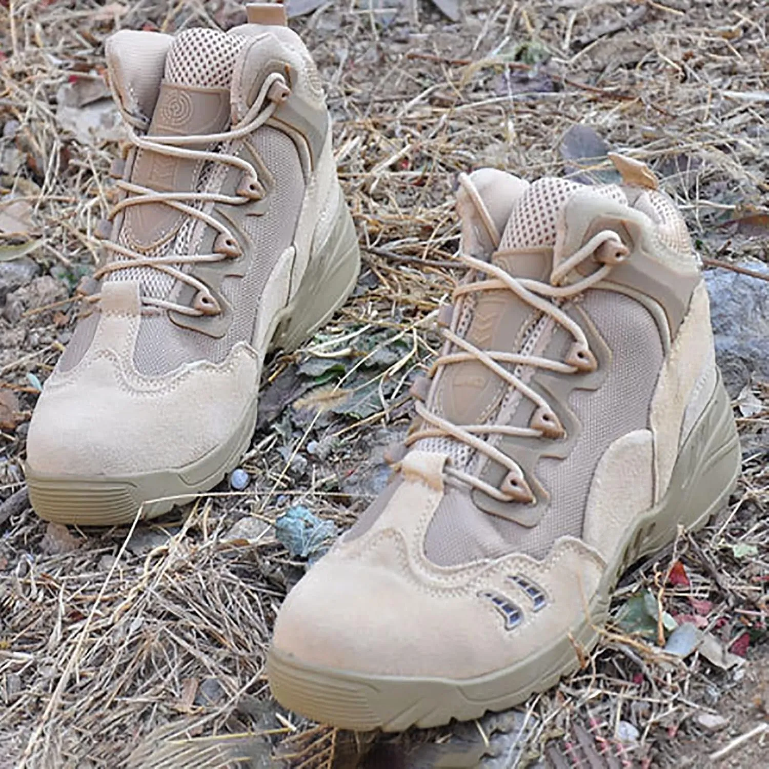 Men's Spring Autum Outdoor Hiking Shoes, Comfort Breathable Suede with Zipper Tactical Military Boots, Lace-up Sports Durable Desert Combat Shoes