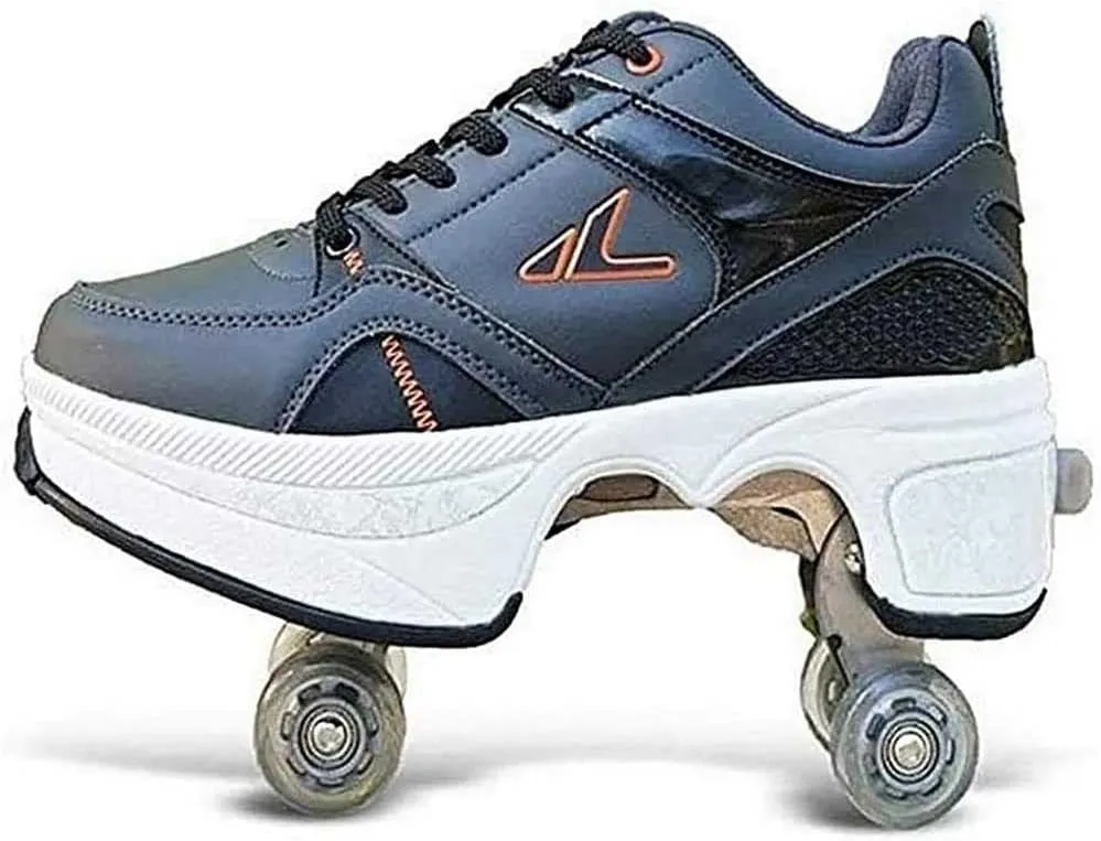 Multifunctional Roller Skates Shoes Automatic Walking Shoes Invisible Pulley Shoes Skates with Double-Row Deform Wheel Outdoor Parkour Shoes for Girls Boys