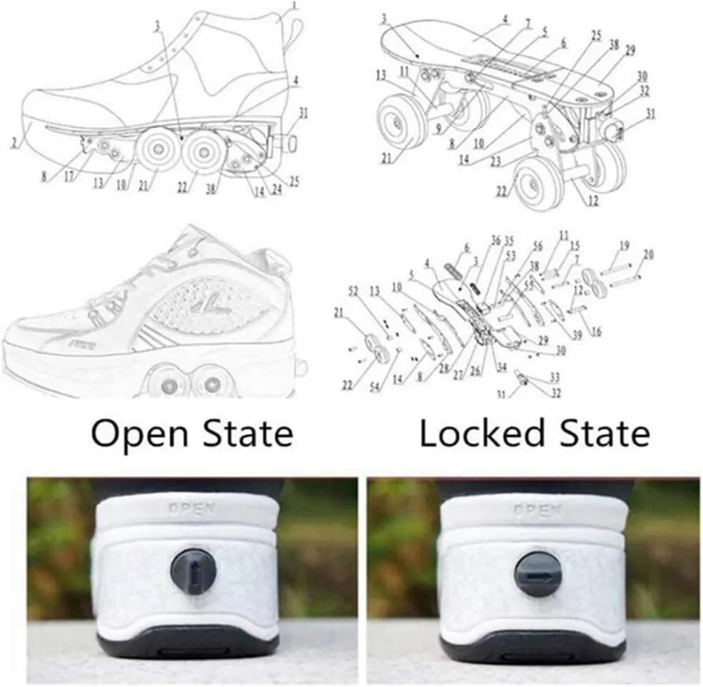 Multifunctional Roller Skates Shoes Automatic Walking Shoes Invisible Pulley Shoes Skates with Double-Row Deform Wheel Outdoor Parkour Shoes for Girls Boys