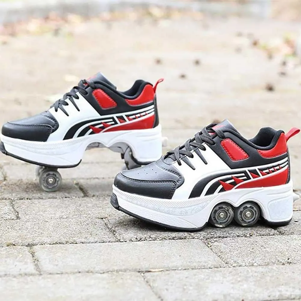 Multifunctional Roller Skates Shoes Deformation Automatic Walking Shoes Invisible Pulley Shoes Skates Male and Female Skating Shoes Outdoor Sports Kick Rollershoes