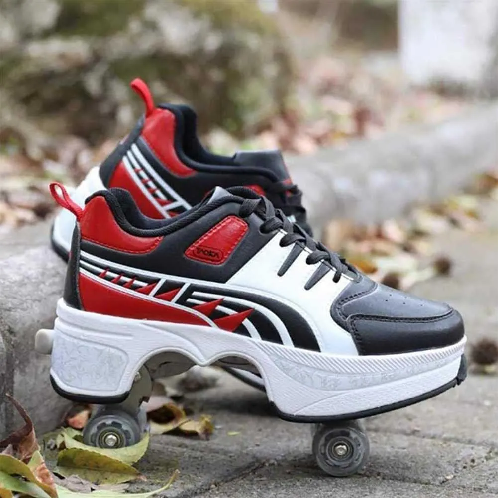 Multifunctional Roller Skates Shoes Deformation Automatic Walking Shoes Invisible Pulley Shoes Skates Male and Female Skating Shoes Outdoor Sports Kick Rollershoes