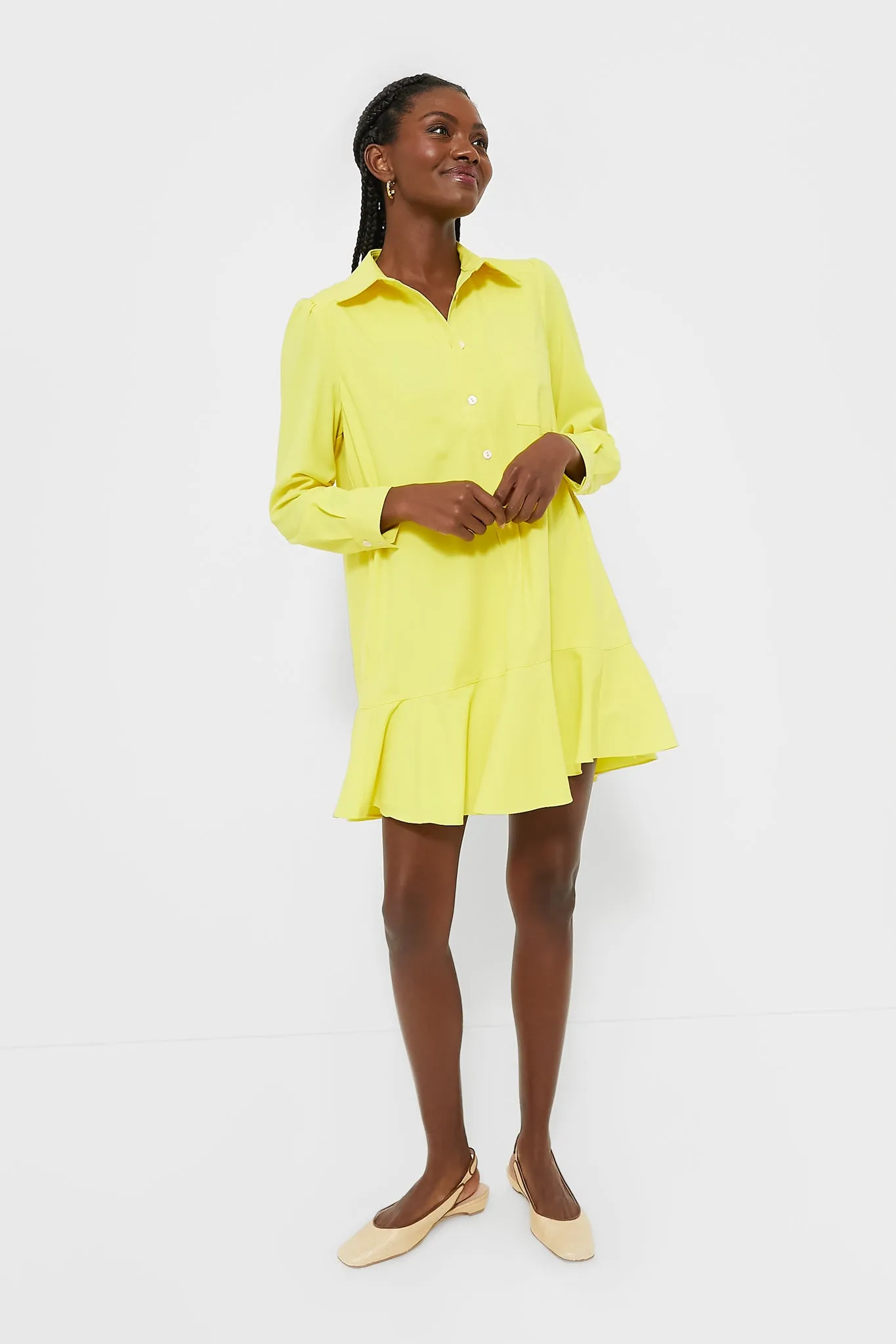 Neon Yellow Crepe Callahan Shirt Dress