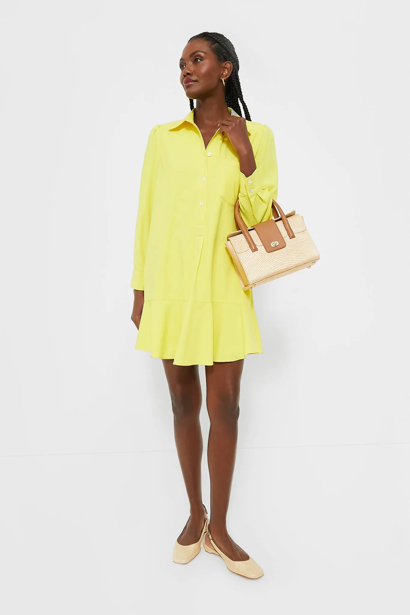 Neon Yellow Crepe Callahan Shirt Dress