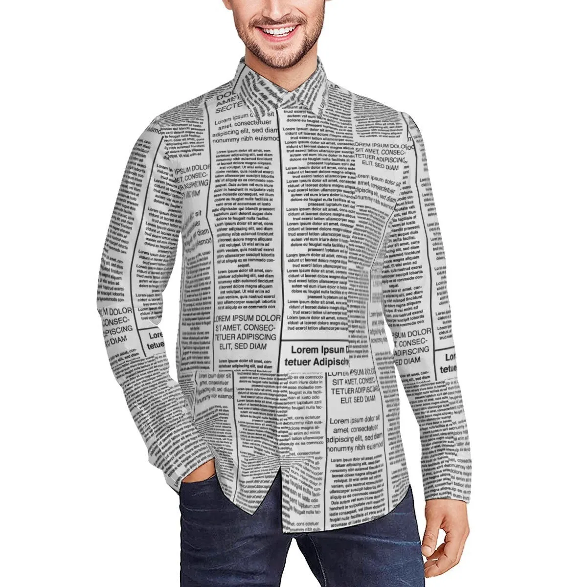 Newspaper Shirt, Black and White Shirt Men,Newspaper Print Top, Unique Shirt men,Men's High Fashion Shirt, Artistic Shirt, Men's Button Down