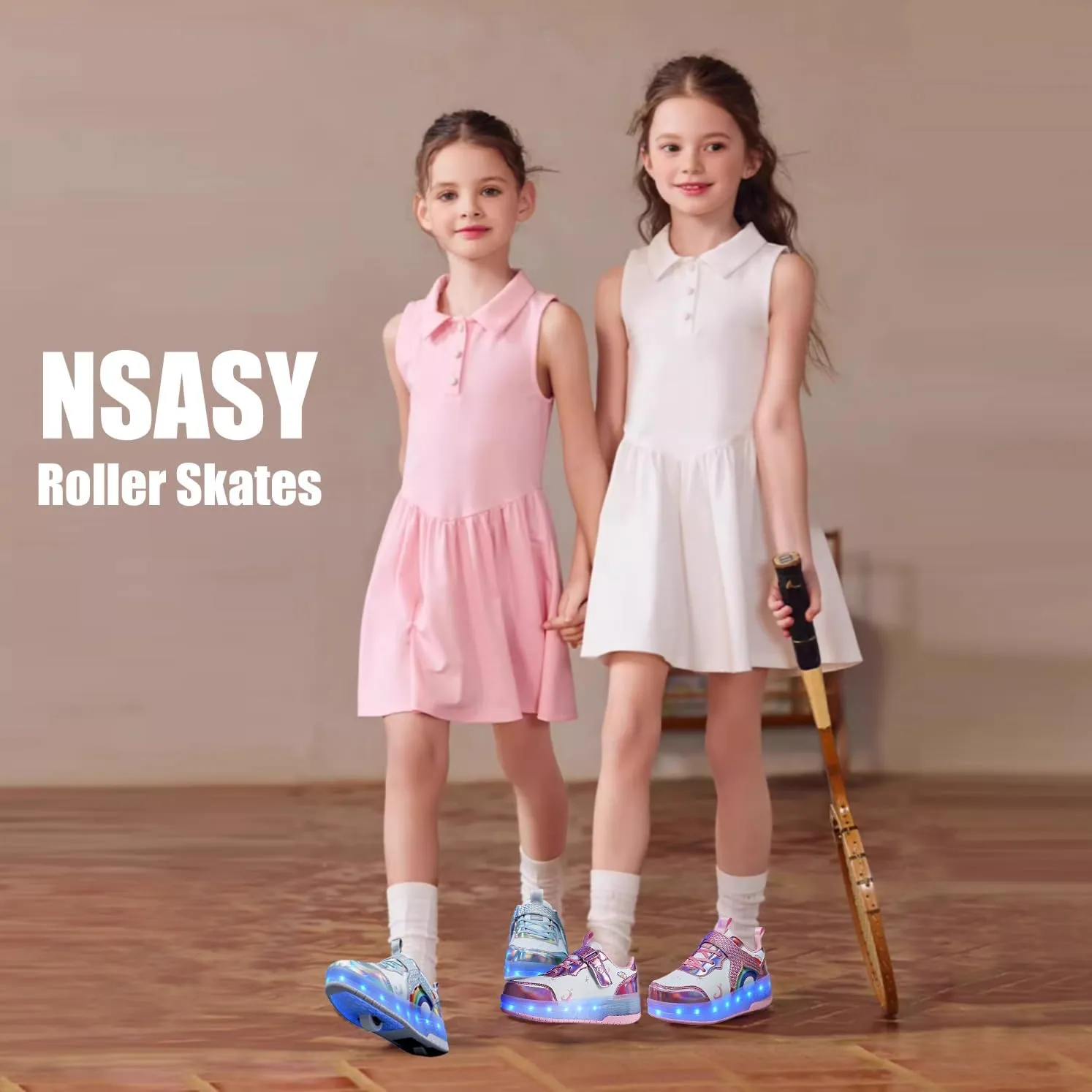 Nsasy Girls Boys Roller Shoes with LED Light Up Wheels Sneakers Kids Roller Skates Shoes for Kids for Children