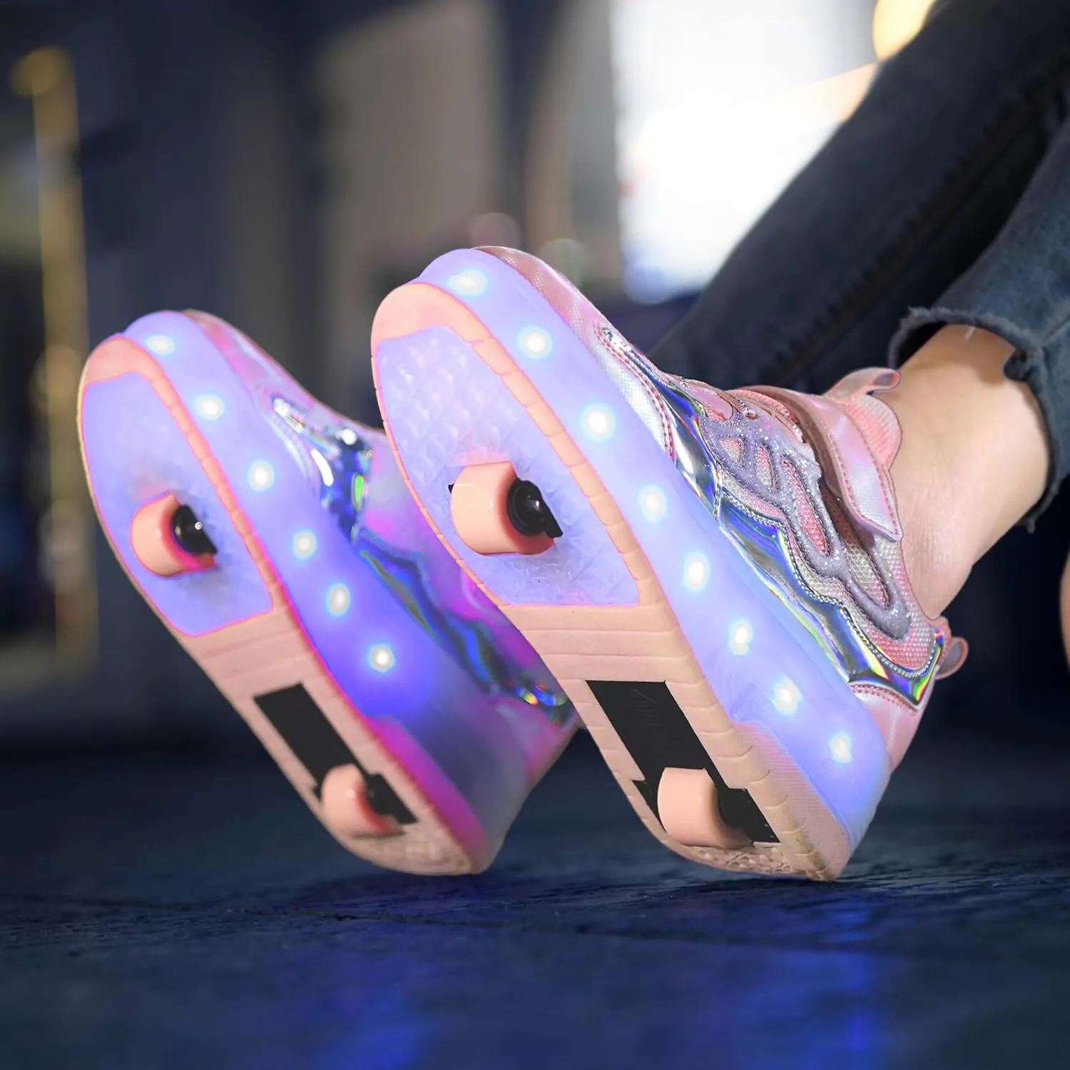 Nsasy Girls Boys Roller Shoes with LED Light Up Wheels Sneakers Kids Roller Skates Shoes for Kids for Children