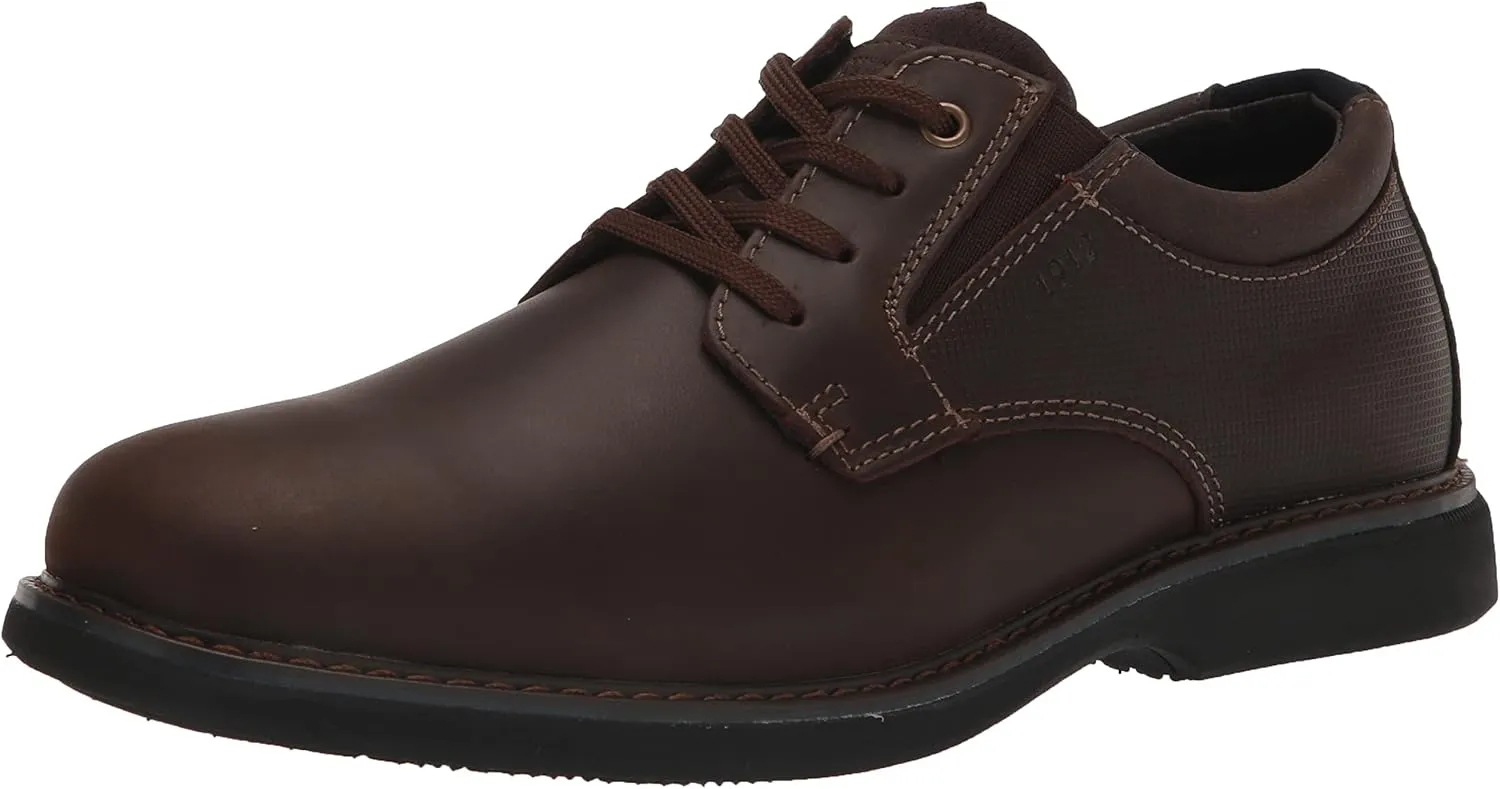 Nunn Bush Men's Otto Plain Toe Oxford Leather Lace Up with Lightweight Sole, Brown Crazy Horse, 8 Wide