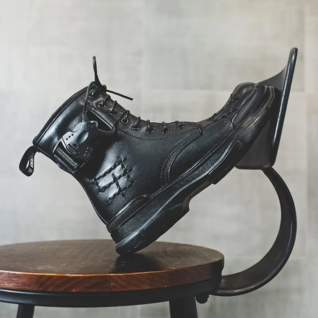Outdoor Tactical Military Combat Ankle Boots, Men's Vintage Leather Lace-Up Water Resistant Bootie, Punk Fashion Hiking Shoes