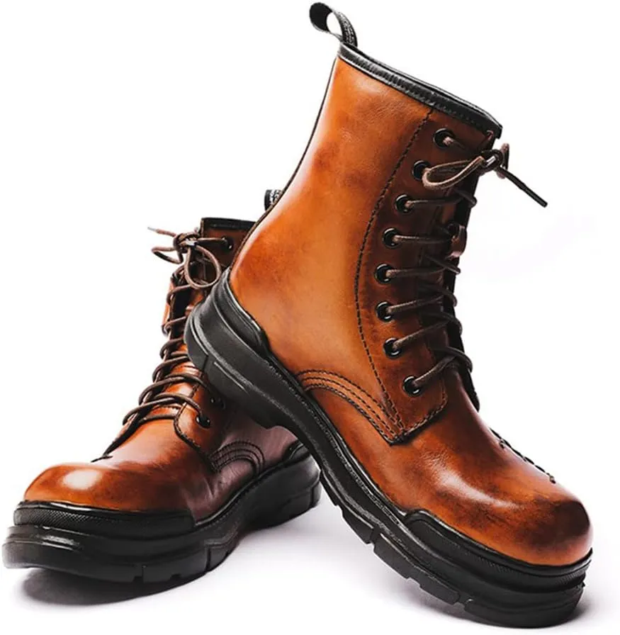 Outdoor Tactical Military Combat Ankle Boots, Men's Vintage Leather Lace-Up Water Resistant Bootie, Punk Fashion Hiking Shoes