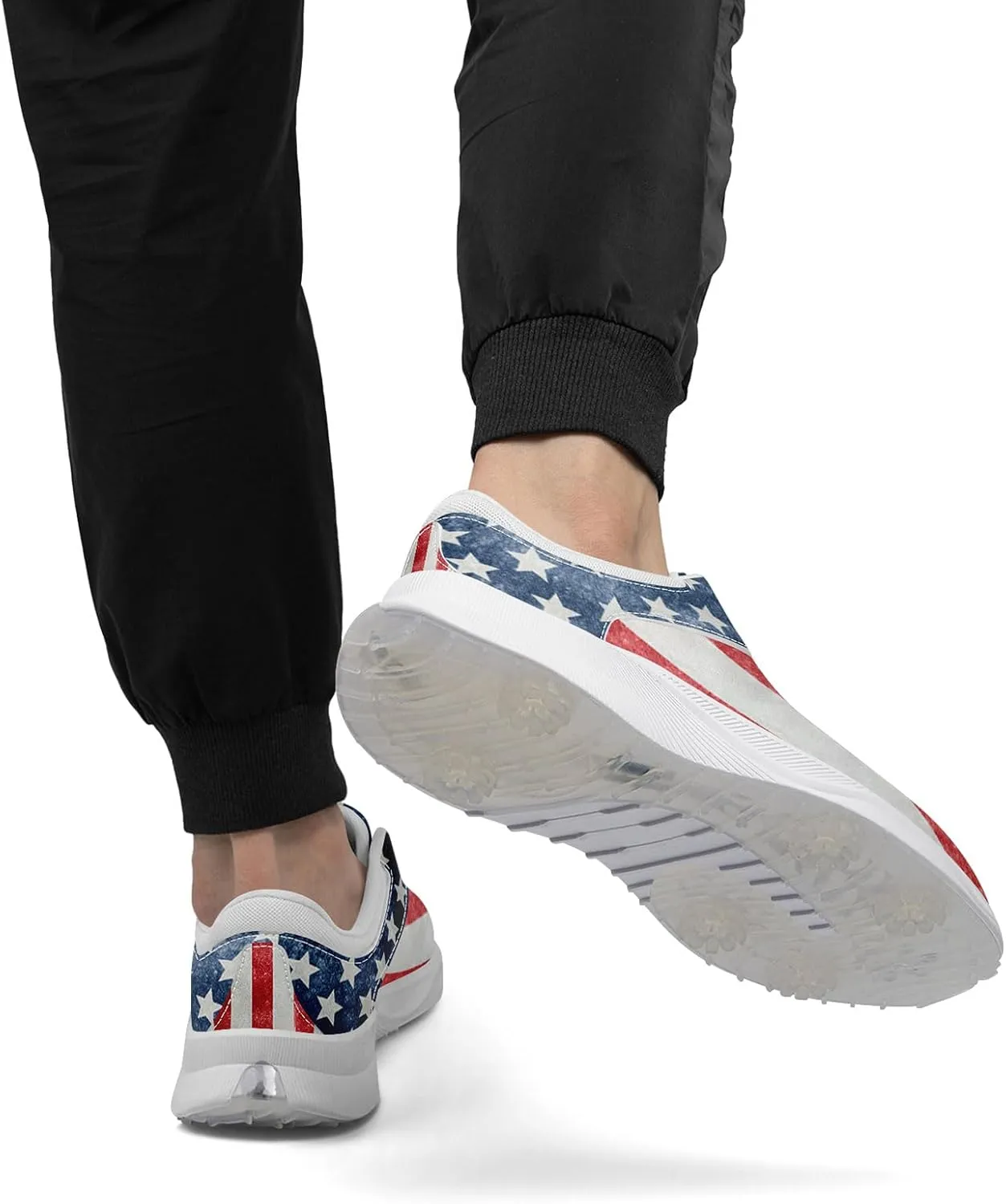 Patriotic Spikeless Golf Shoes for Men, Women's Breathable Golf Sneakers with American Flag Designs Sports Walking Footwear