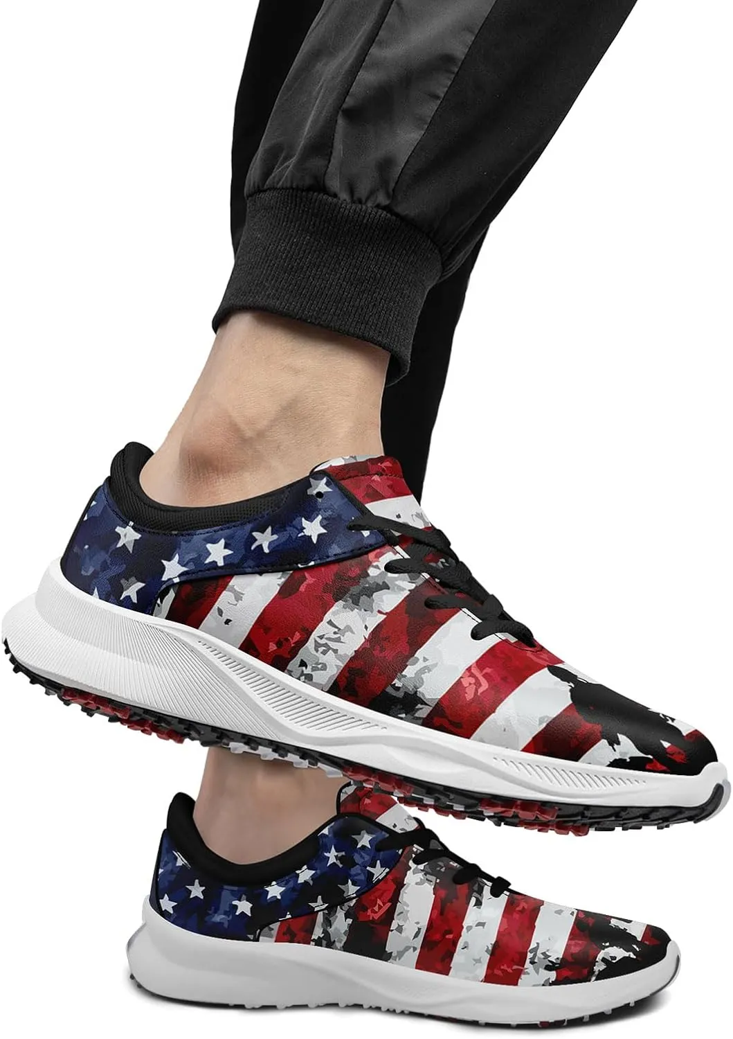 Patriotic Spikeless Golf Shoes for Men, Women's Breathable Golf Sneakers with American Flag Designs Sports Walking Footwear
