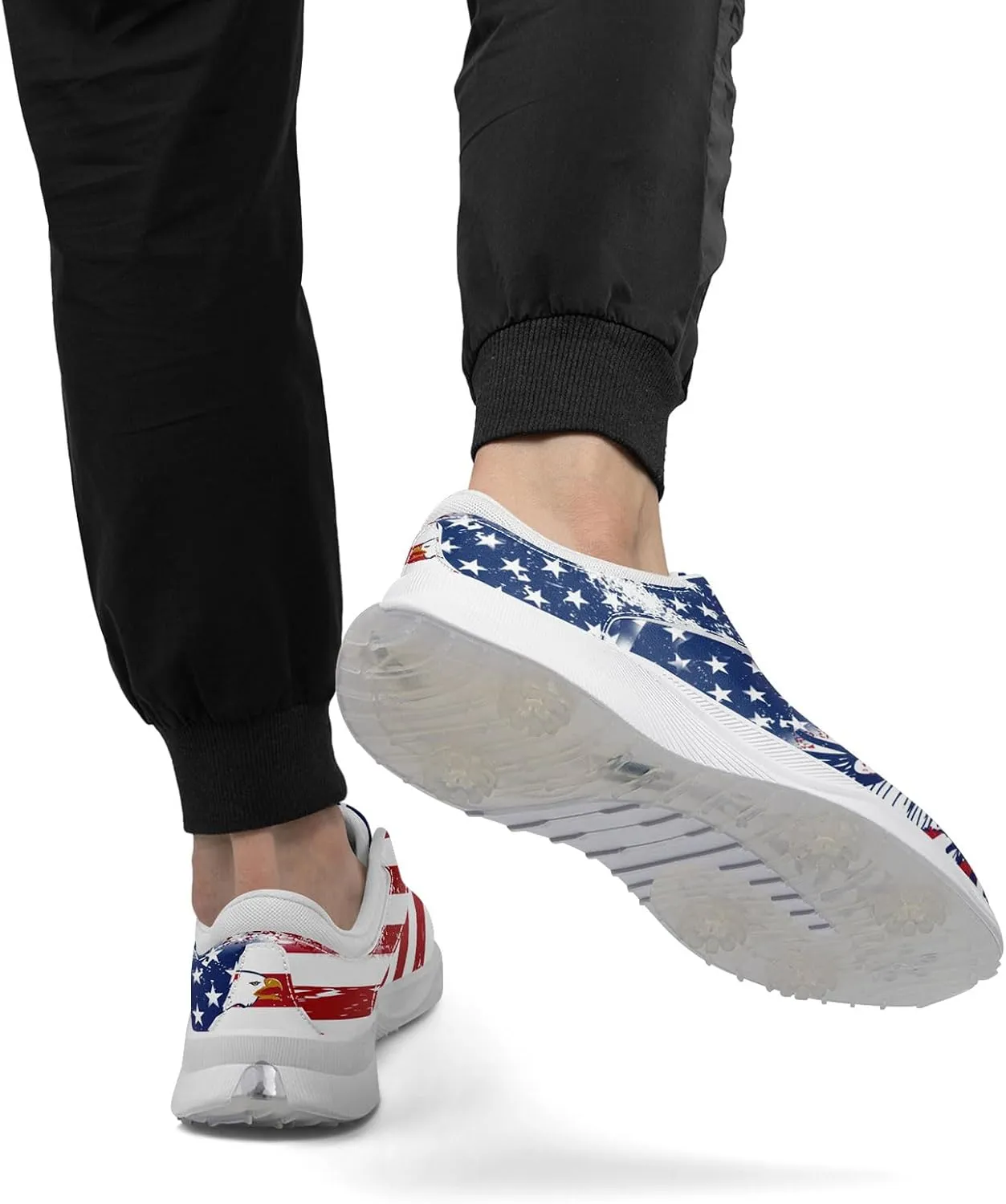 Patriotic Spikeless Golf Shoes for Men, Women's Breathable Golf Sneakers with American Flag Designs Sports Walking Footwear