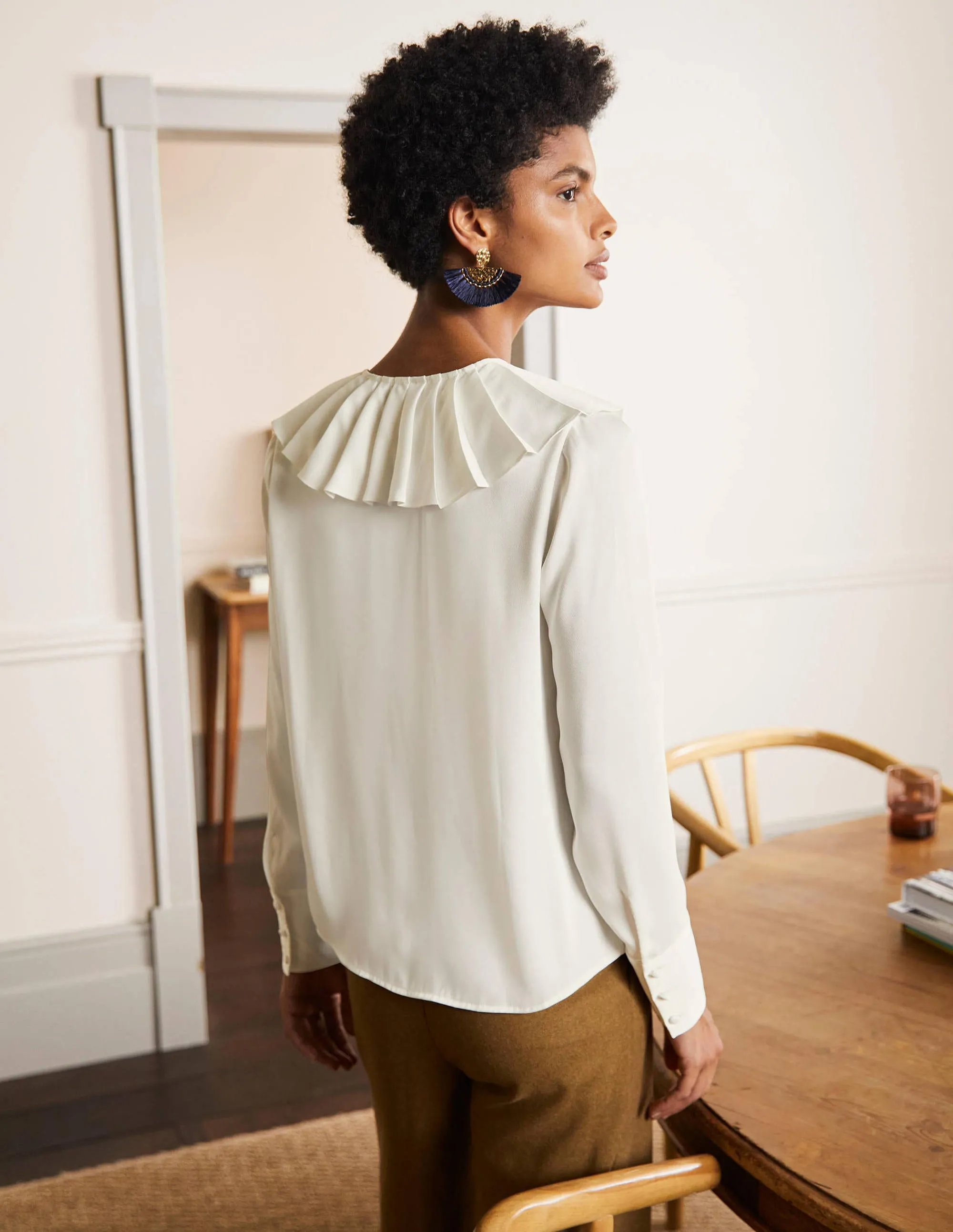 Pleated Collar Boxy Top-Ivory