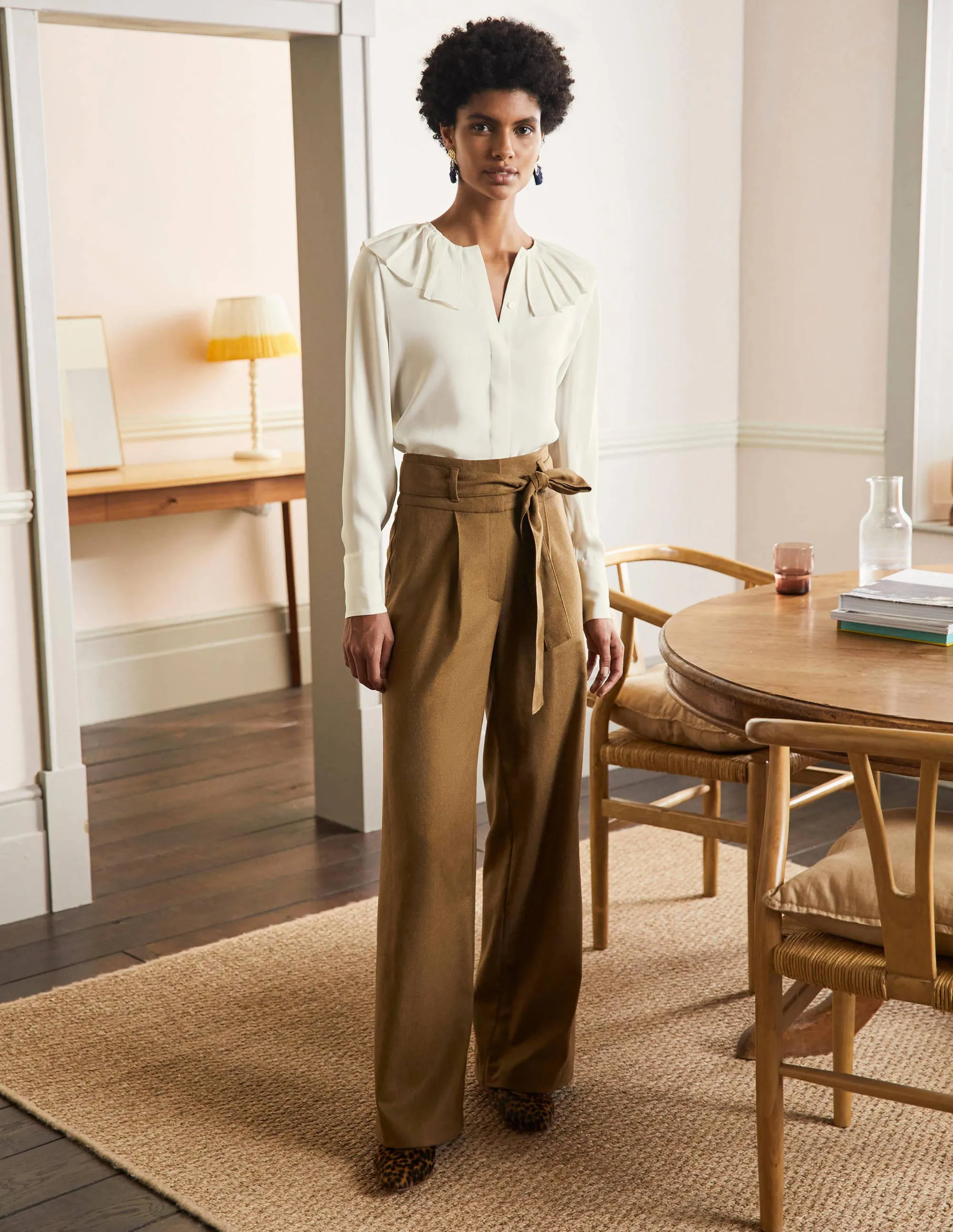 Pleated Collar Boxy Top-Ivory