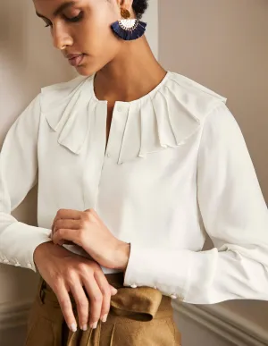 Pleated Collar Boxy Top-Ivory