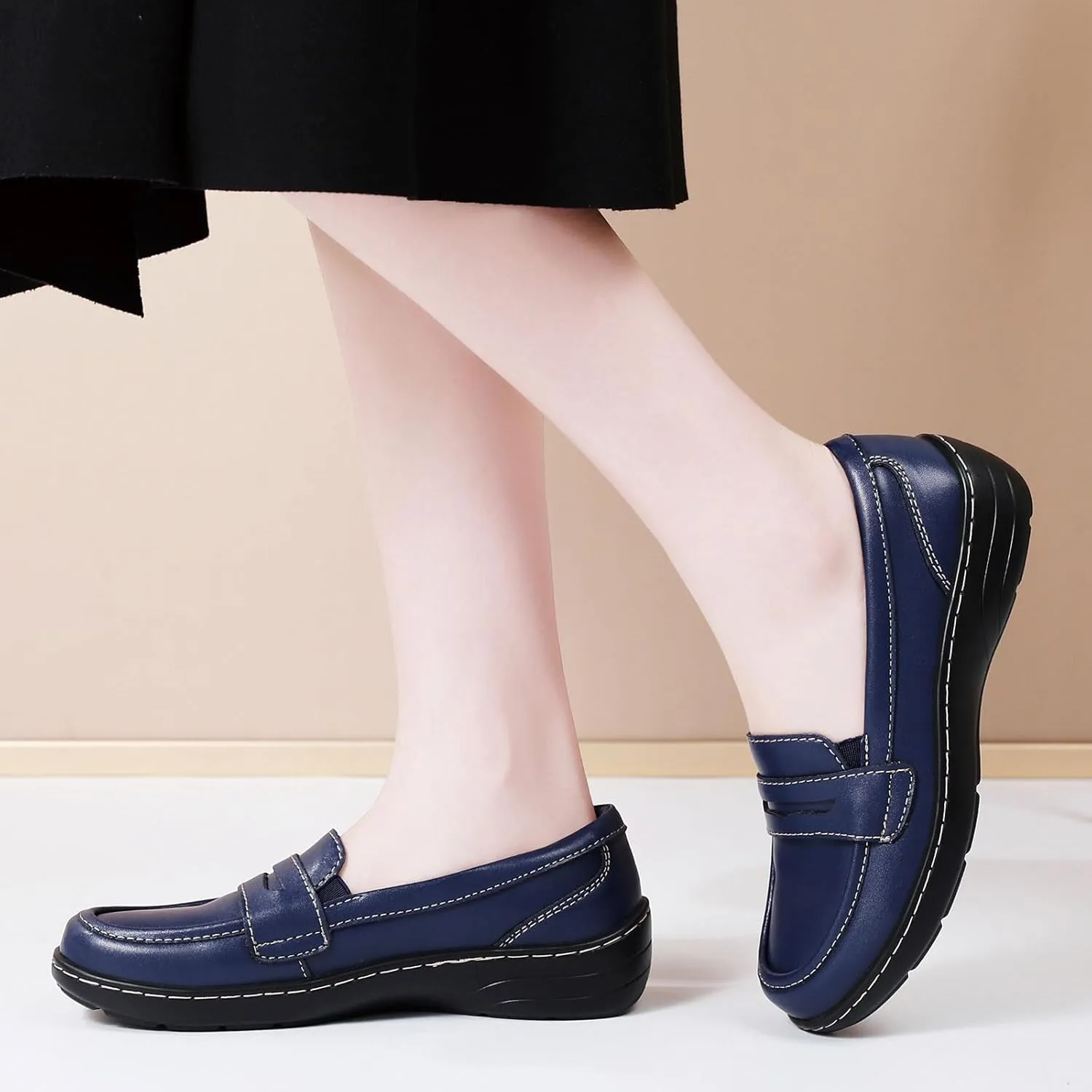 QAE Loafers for Women Comfort Orthopedic Slip On Penny Loafers Women's Flat Shoes for Casual Walking Dress Work Business