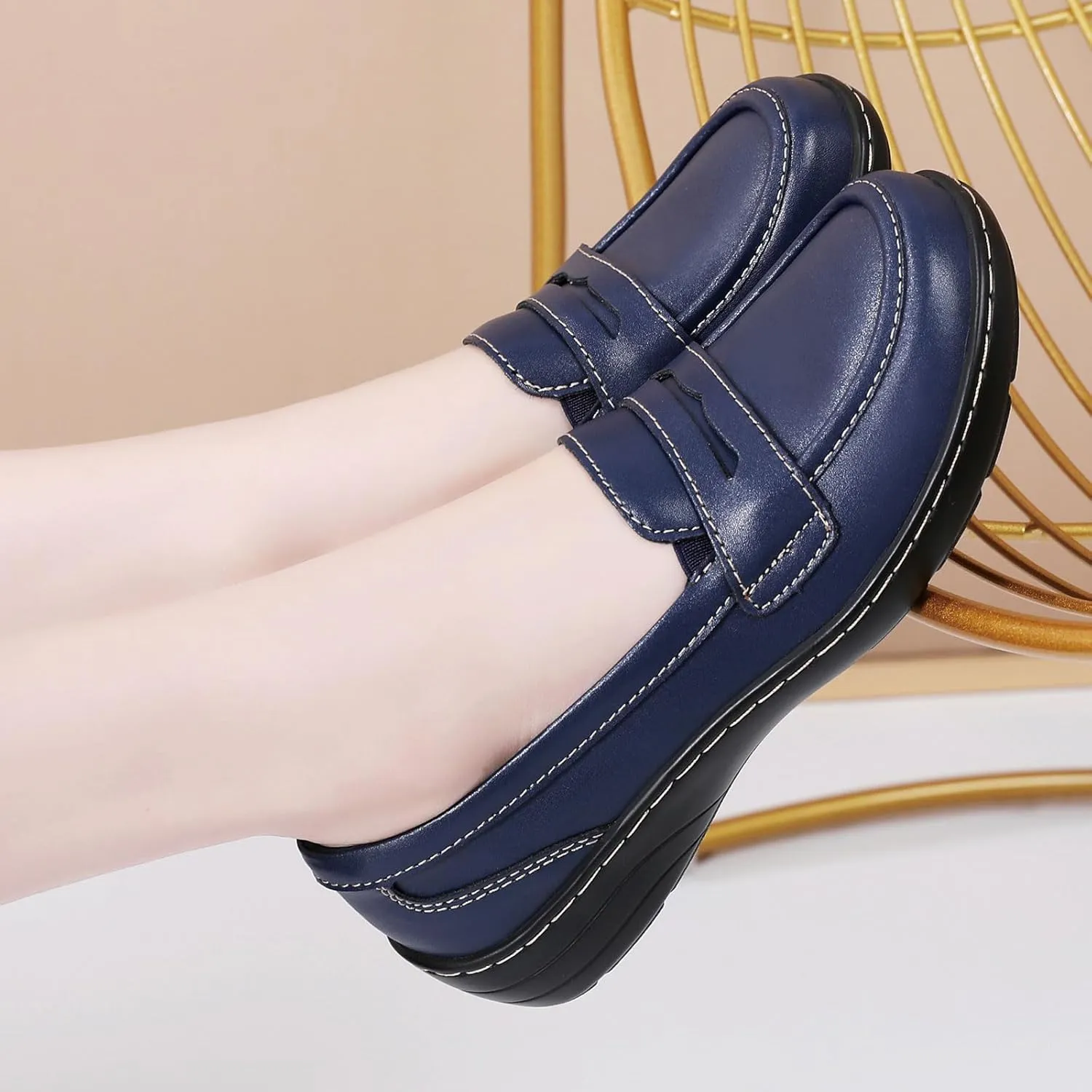 QAE Loafers for Women Comfort Orthopedic Slip On Penny Loafers Women's Flat Shoes for Casual Walking Dress Work Business