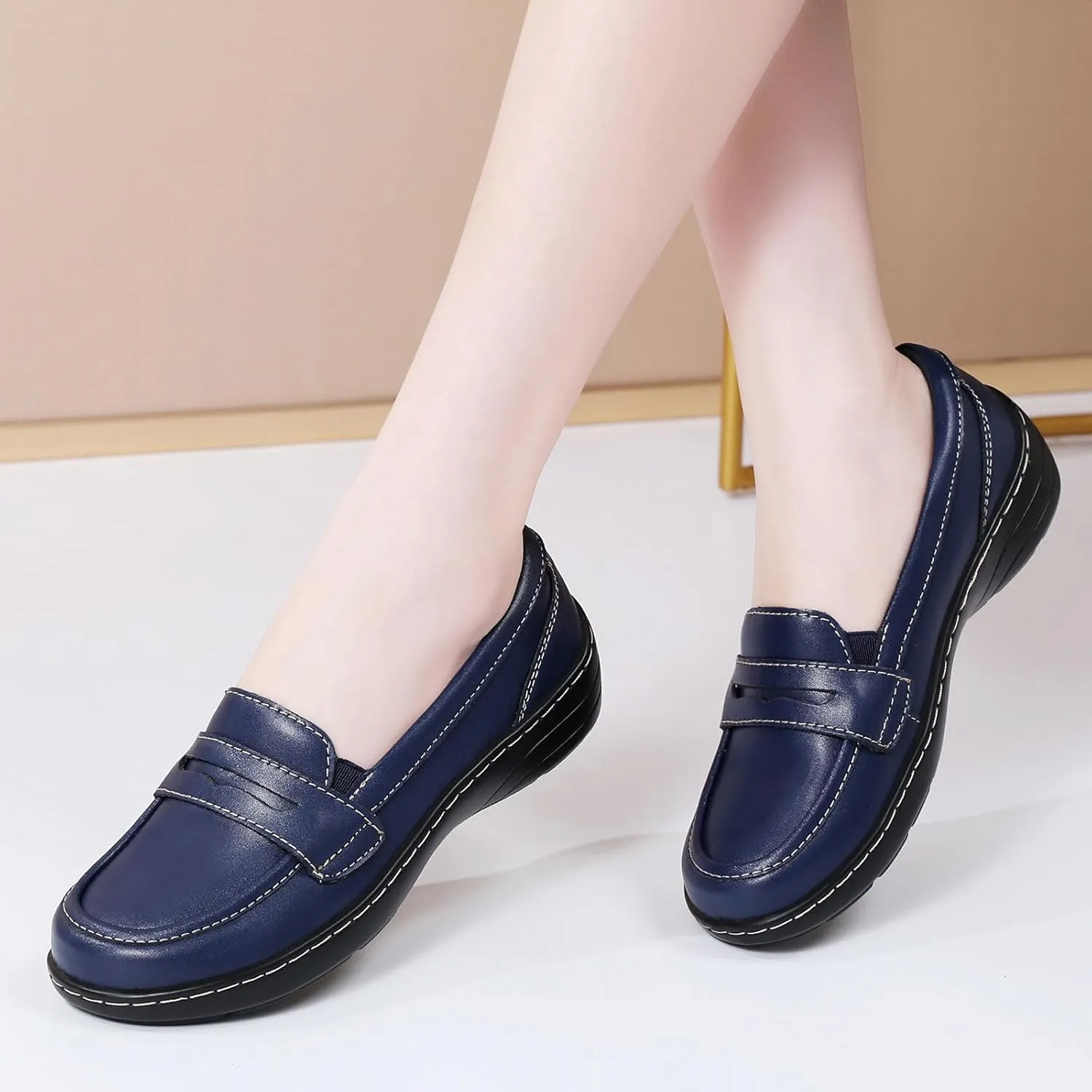QAE Loafers for Women Comfort Orthopedic Slip On Penny Loafers Women's Flat Shoes for Casual Walking Dress Work Business