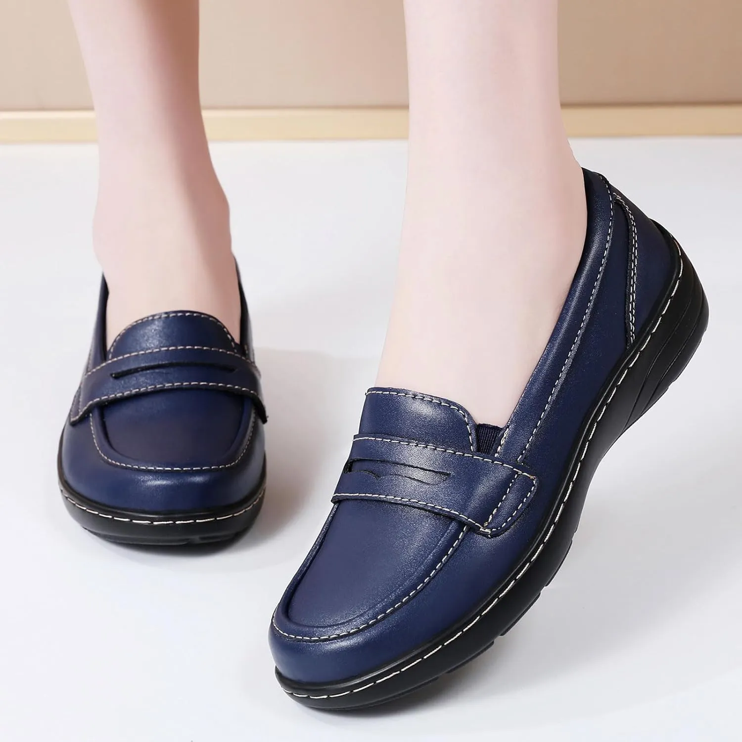 QAE Loafers for Women Comfort Orthopedic Slip On Penny Loafers Women's Flat Shoes for Casual Walking Dress Work Business