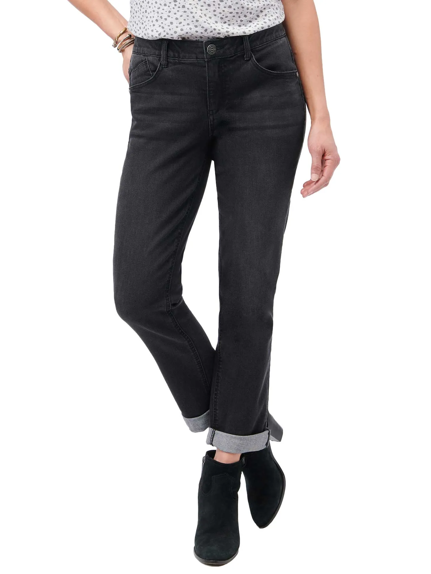 "Ab"solution® Petite Black Denim Cuffed Girlfriend Jeans