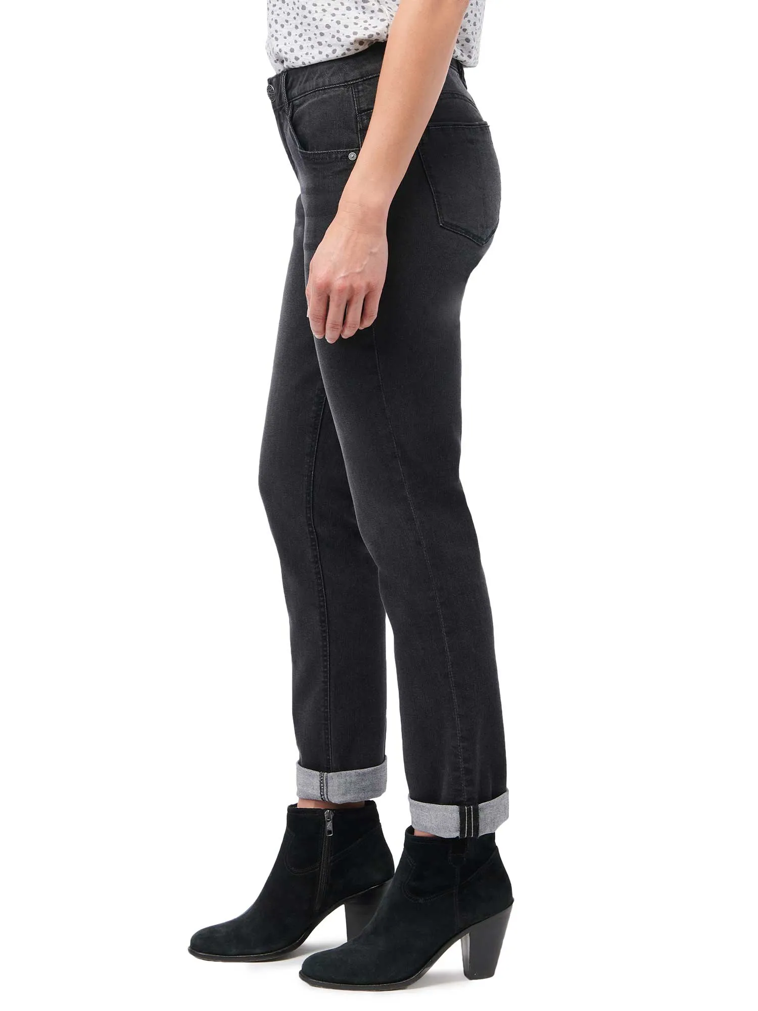 "Ab"solution® Petite Black Denim Cuffed Girlfriend Jeans