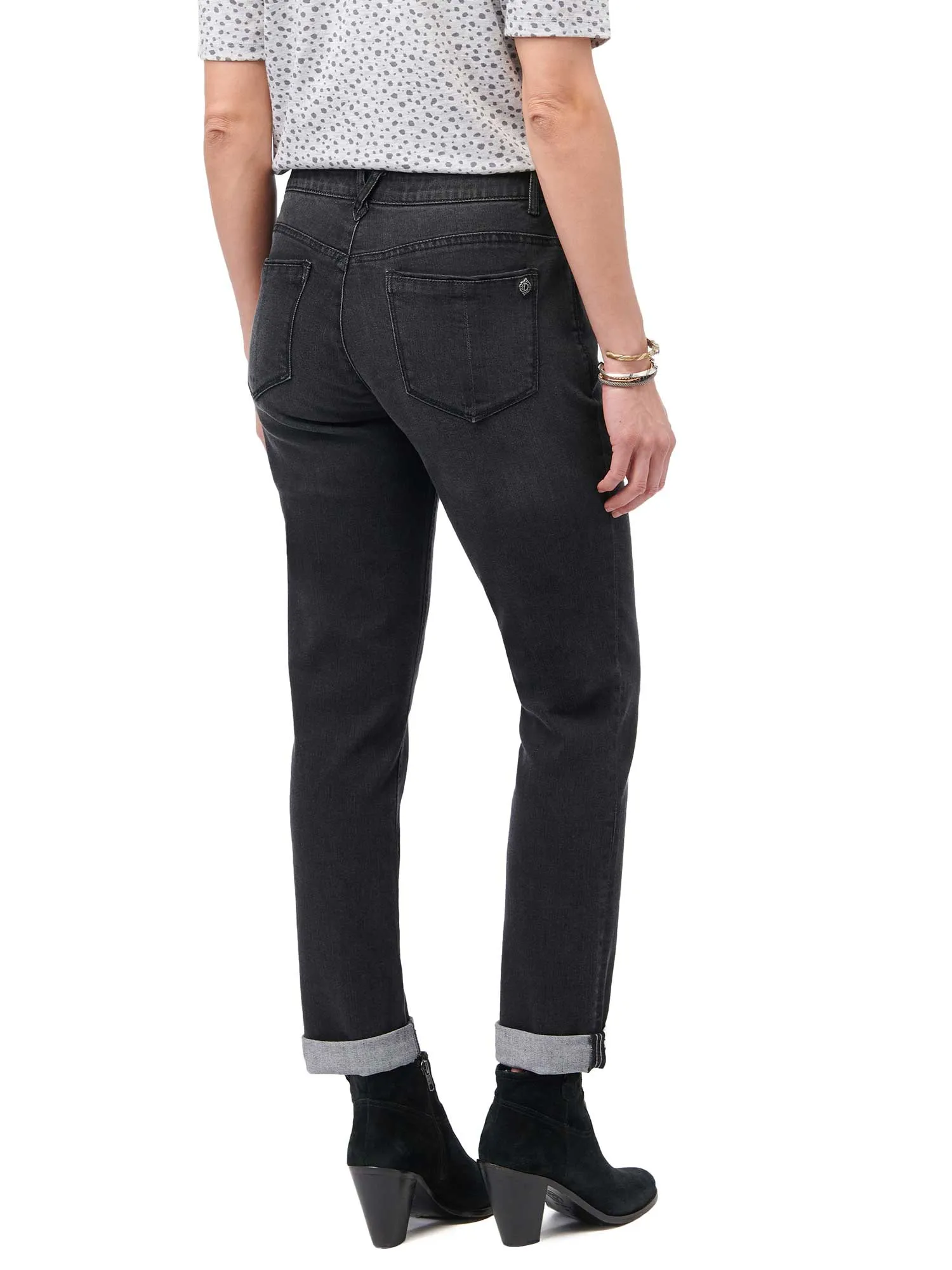 "Ab"solution® Petite Black Denim Cuffed Girlfriend Jeans