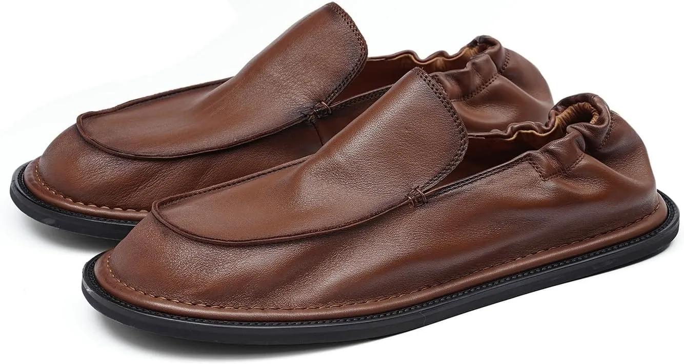 Santimon Mens Soft Leather Slip-On Loafers  Elastic Back Ultra-Flexible Dress Shoes, Lightweight Business Casual Moc Shoes for Travel, Work & Daily Comfort