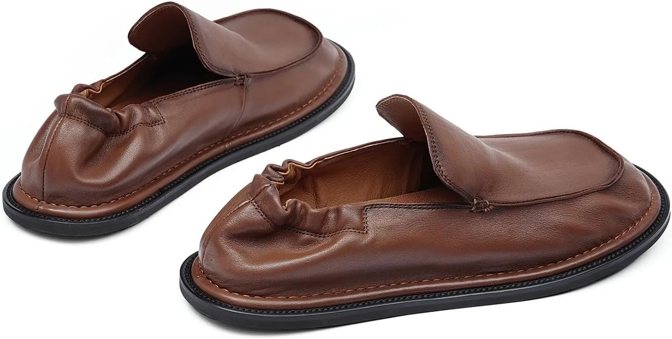 Santimon Mens Soft Leather Slip-On Loafers  Elastic Back Ultra-Flexible Dress Shoes, Lightweight Business Casual Moc Shoes for Travel, Work & Daily Comfort