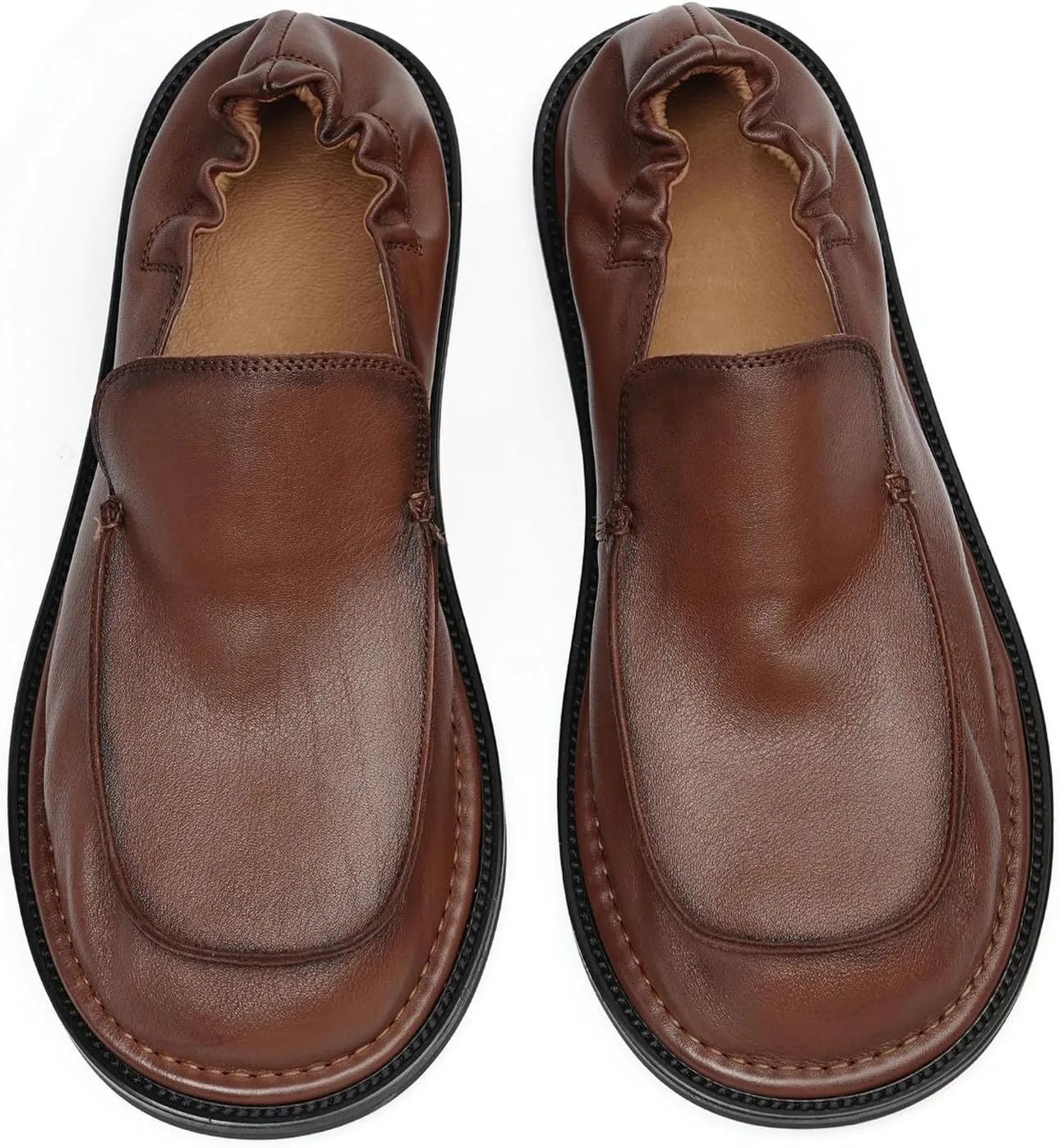 Santimon Mens Soft Leather Slip-On Loafers  Elastic Back Ultra-Flexible Dress Shoes, Lightweight Business Casual Moc Shoes for Travel, Work & Daily Comfort