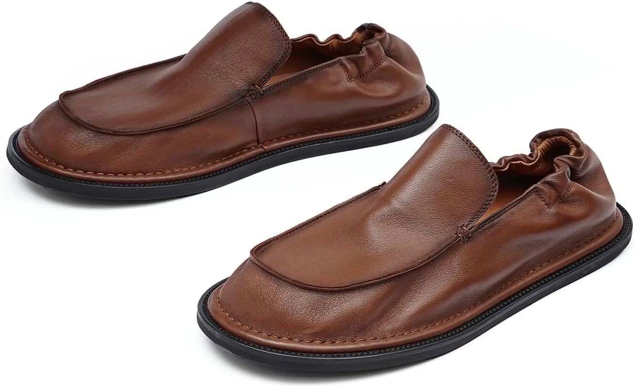 Santimon Mens Soft Leather Slip-On Loafers  Elastic Back Ultra-Flexible Dress Shoes, Lightweight Business Casual Moc Shoes for Travel, Work & Daily Comfort