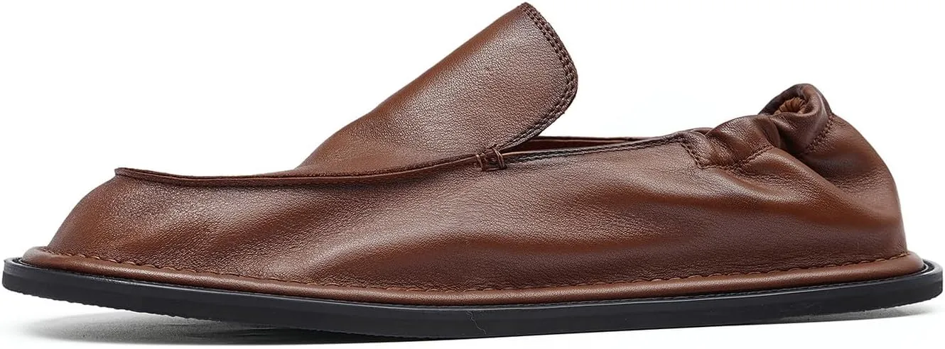 Santimon Mens Soft Leather Slip-On Loafers  Elastic Back Ultra-Flexible Dress Shoes, Lightweight Business Casual Moc Shoes for Travel, Work & Daily Comfort