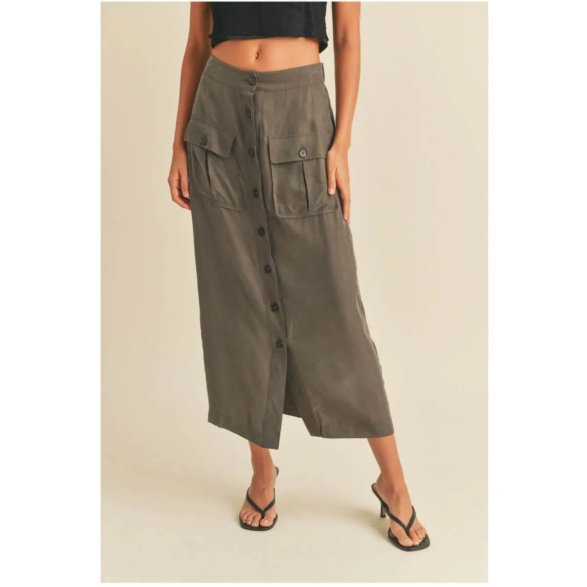 Suede Button-Down Cargo Skirt