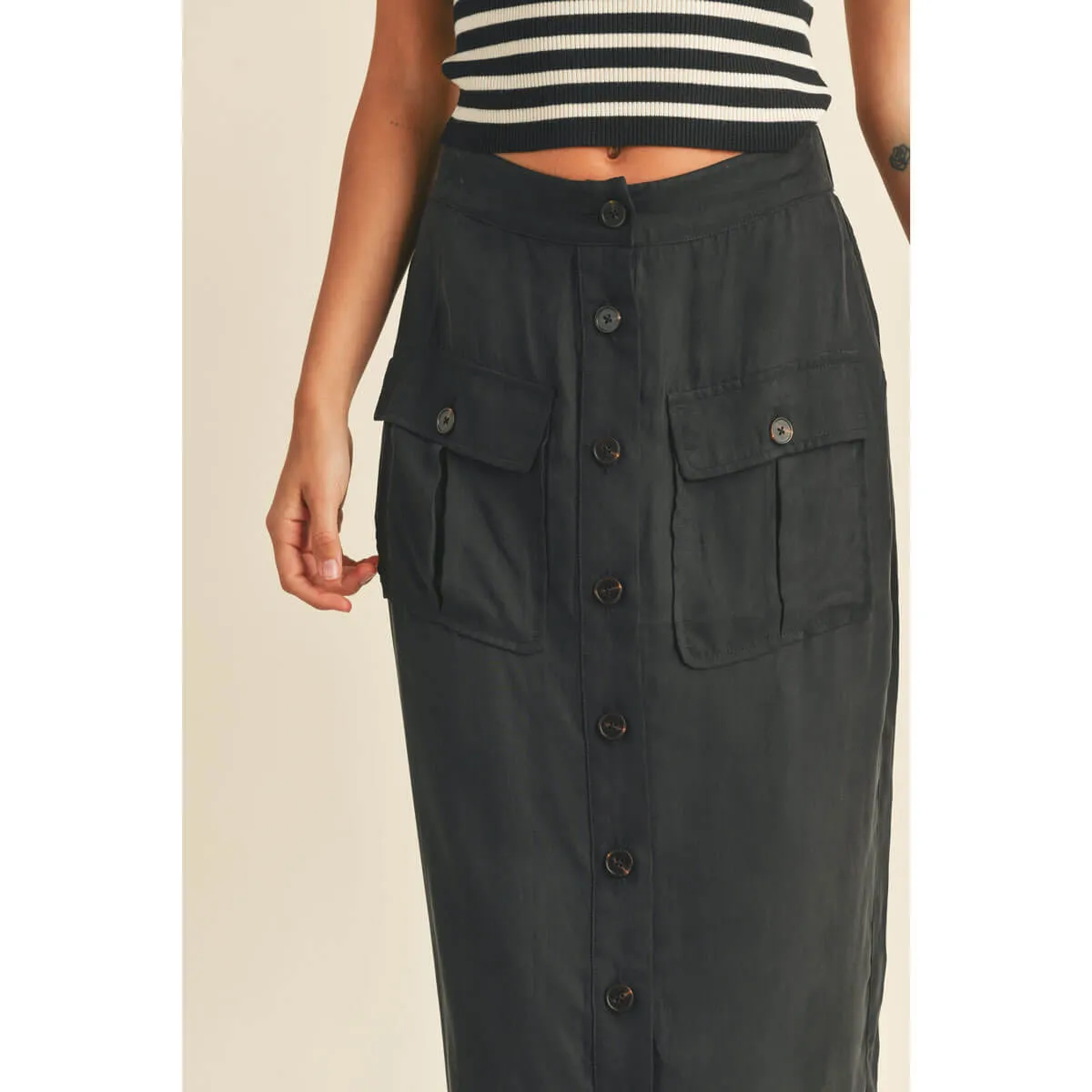 Suede Button-Down Cargo Skirt
