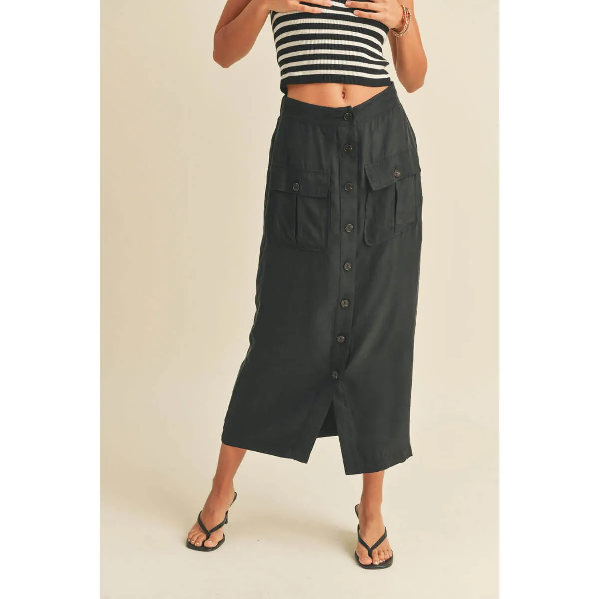 Suede Button-Down Cargo Skirt