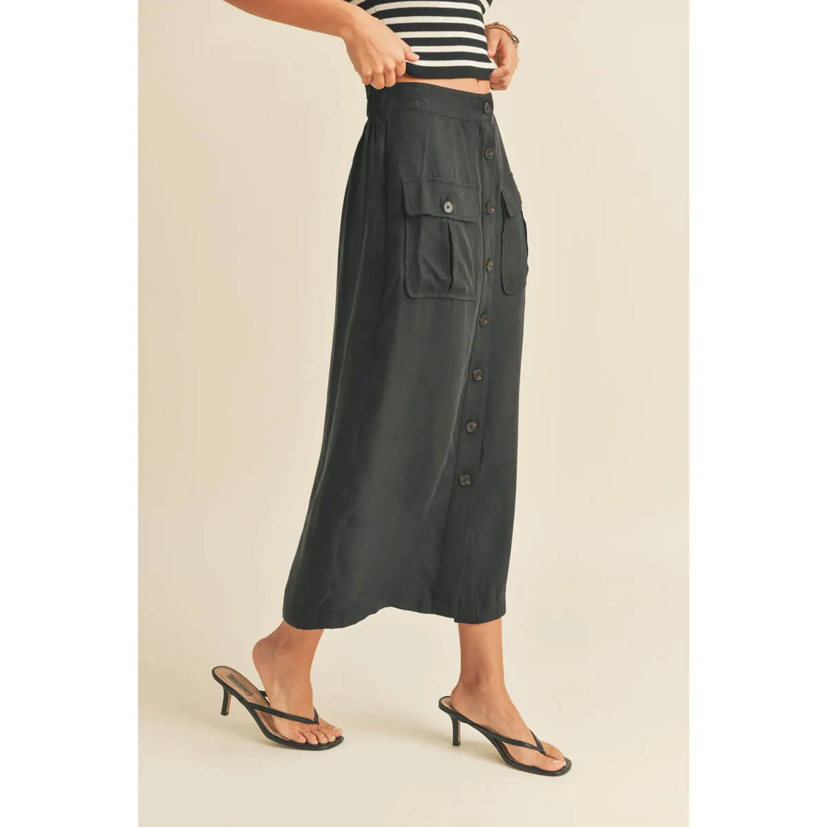 Suede Button-Down Cargo Skirt