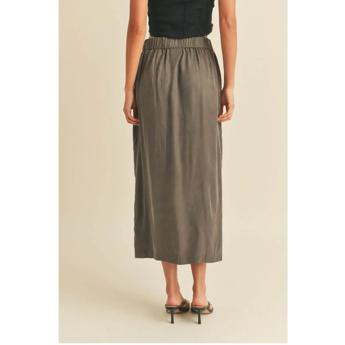 Suede Button-Down Cargo Skirt