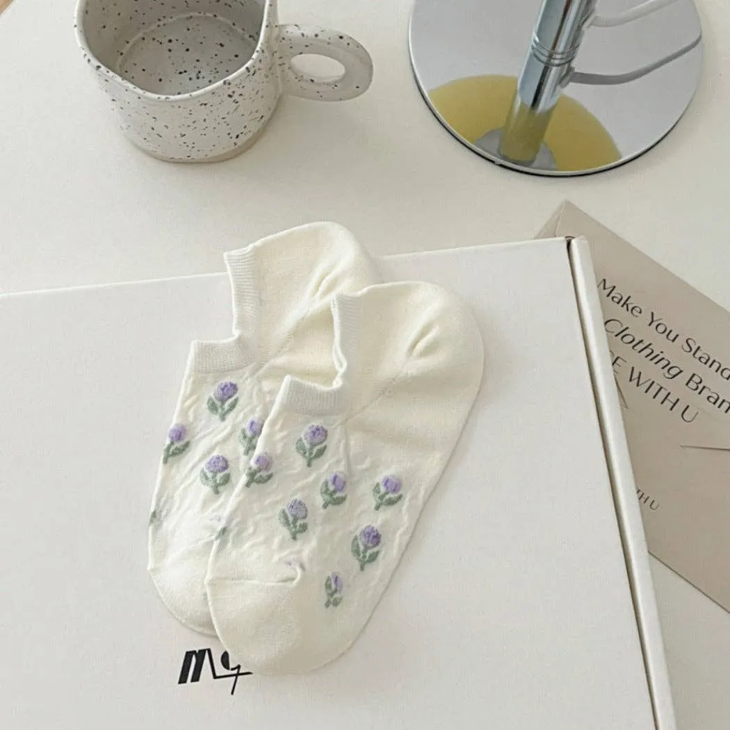 Tulip Print Summer Low-Cut Socks
