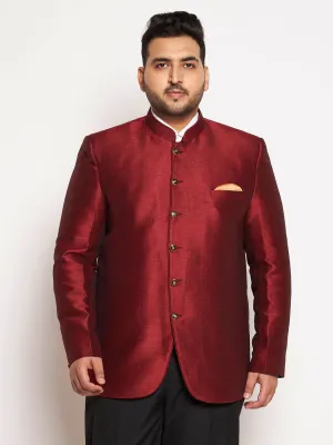 VASTRAMAY Plus Size Men's Maroon Silk Blend Jodhpuri