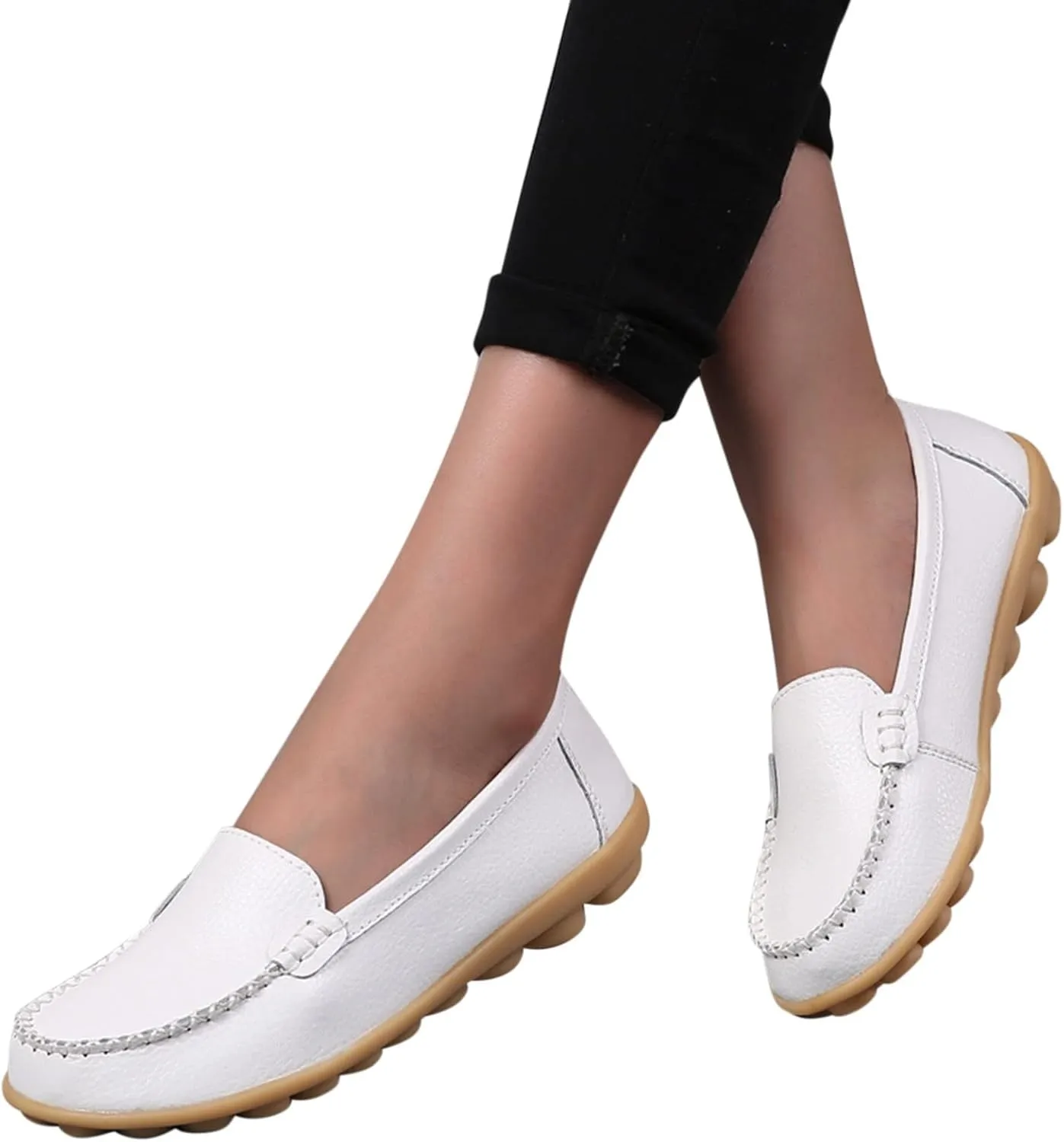 Women's Comfortable Loafers Soft Leather Slip on Casual Outdoor Sandals Round Toe Driving Flat Work Walking Shoes for Women Dressy Low Heels Orthopedic Sandals 