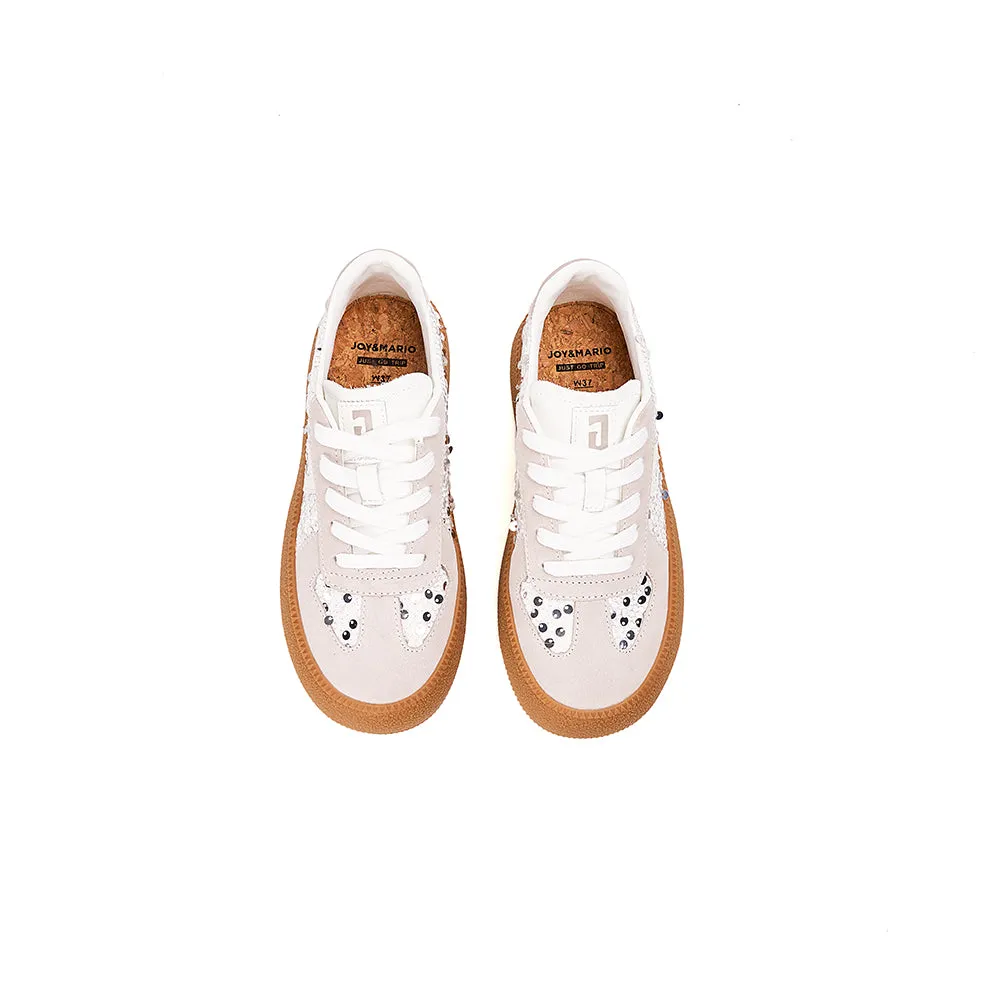 Women’s Lace-up Cow Suede and Sequins German Army Platform Trainers-83571W