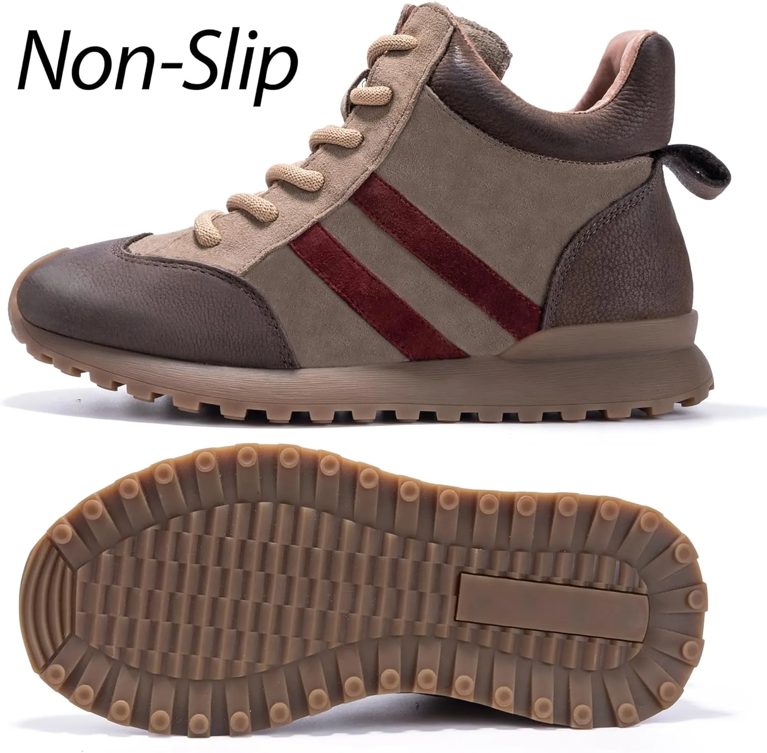 Women's Walking Shoes, Comfortable Running Shoe for Women, Non-Slip Athletic Sports Gym Breathable Durable Fashion Sneakers, Genuine Leather Oxford Rubber Lace Up Design