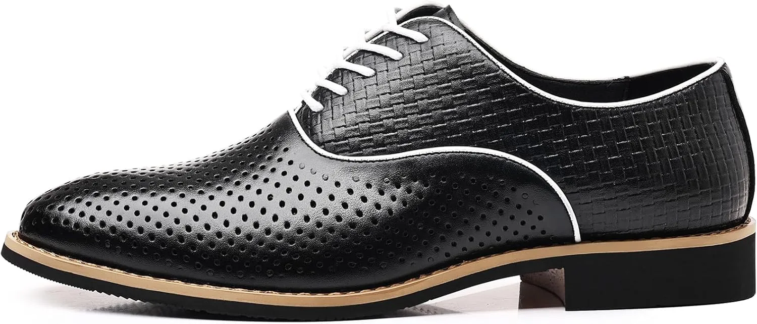 WUIWUIYU Teens Boys' Uniform Dress Leather Oxfords Men's Summer Wedding Perforated Business Wintips Flat Oxford Shoes
