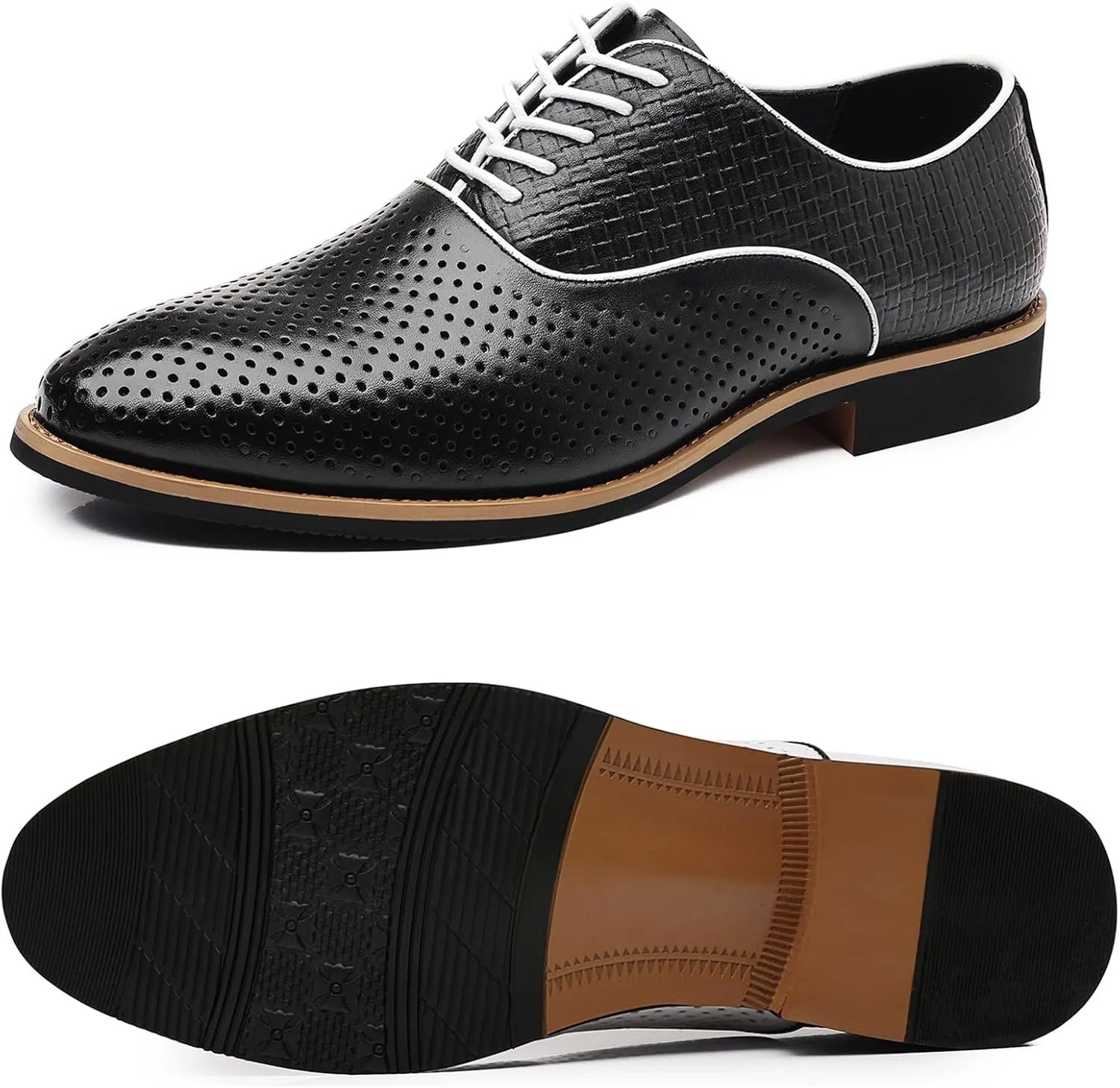 WUIWUIYU Teens Boys' Uniform Dress Leather Oxfords Men's Summer Wedding Perforated Business Wintips Flat Oxford Shoes