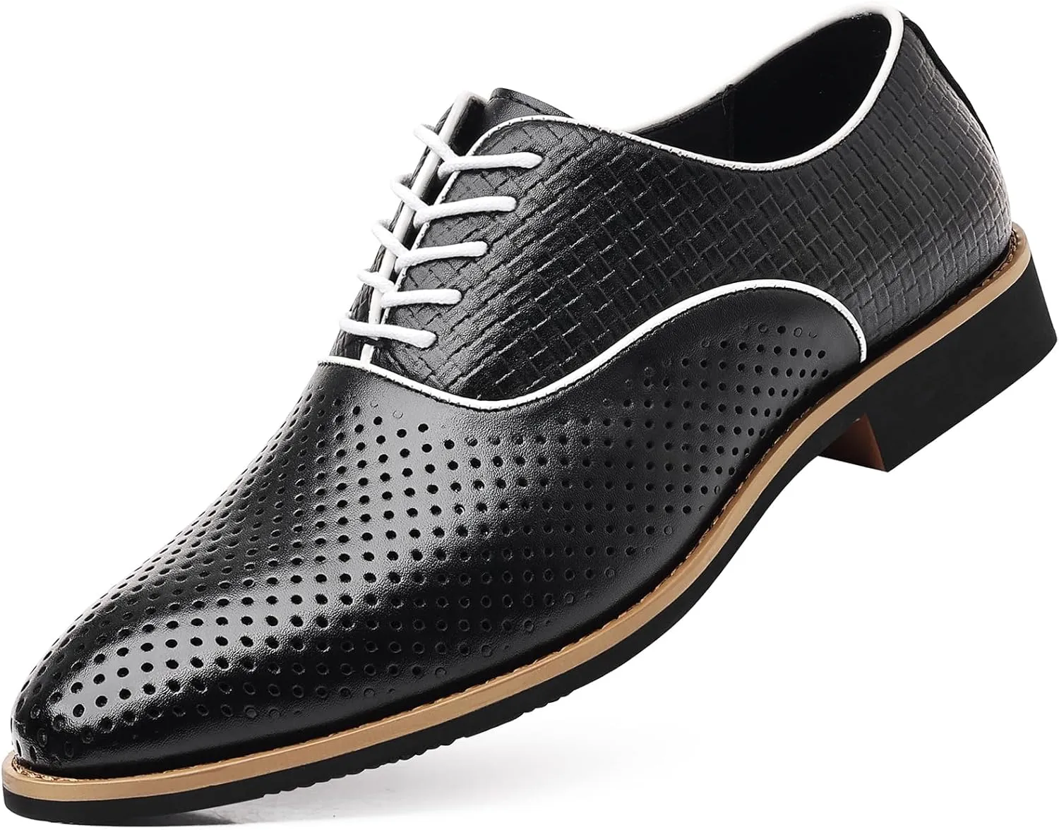 WUIWUIYU Teens Boys' Uniform Dress Leather Oxfords Men's Summer Wedding Perforated Business Wintips Flat Oxford Shoes