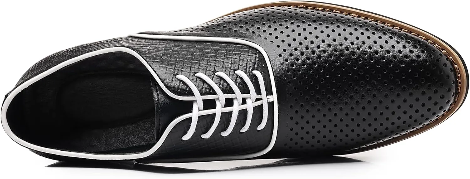 WUIWUIYU Teens Boys' Uniform Dress Leather Oxfords Men's Summer Wedding Perforated Business Wintips Flat Oxford Shoes
